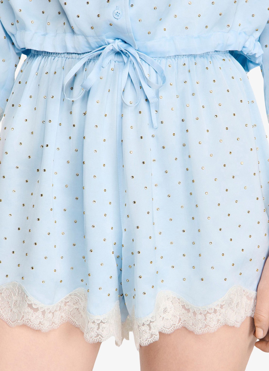 Sandro Loose fit high waist korte broek met strass - detail 2 sky blue / lichtblauw