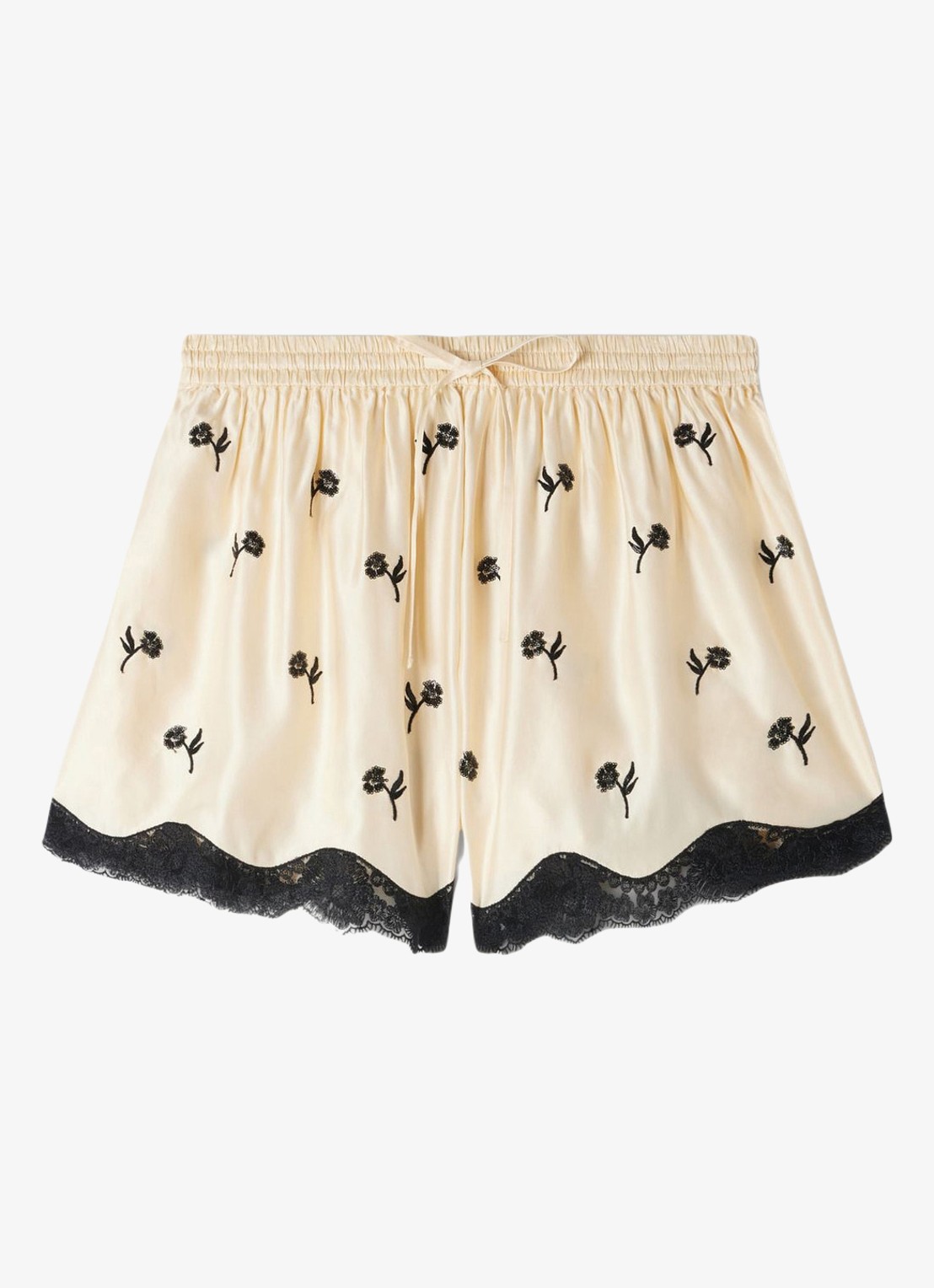 Sandro Loose fit korte broek met print en details van kant - voorkant vanilla / beige