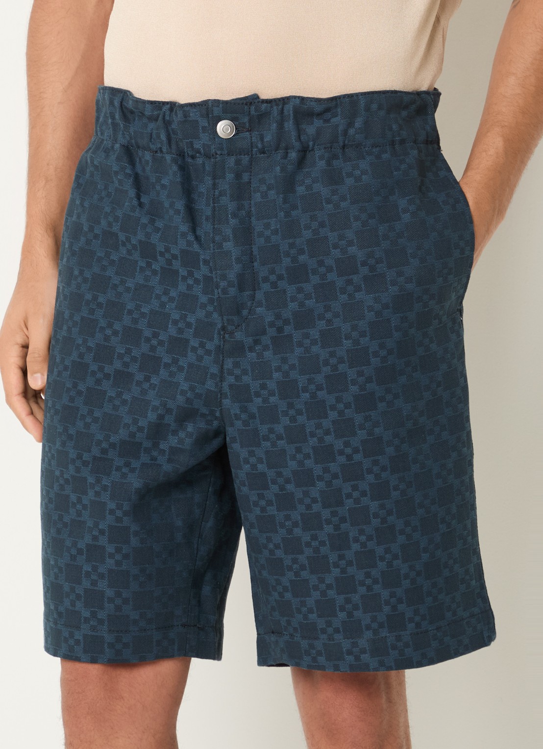 Sandro Loose fit korte broek van denim met ruit dessin - detail petrol