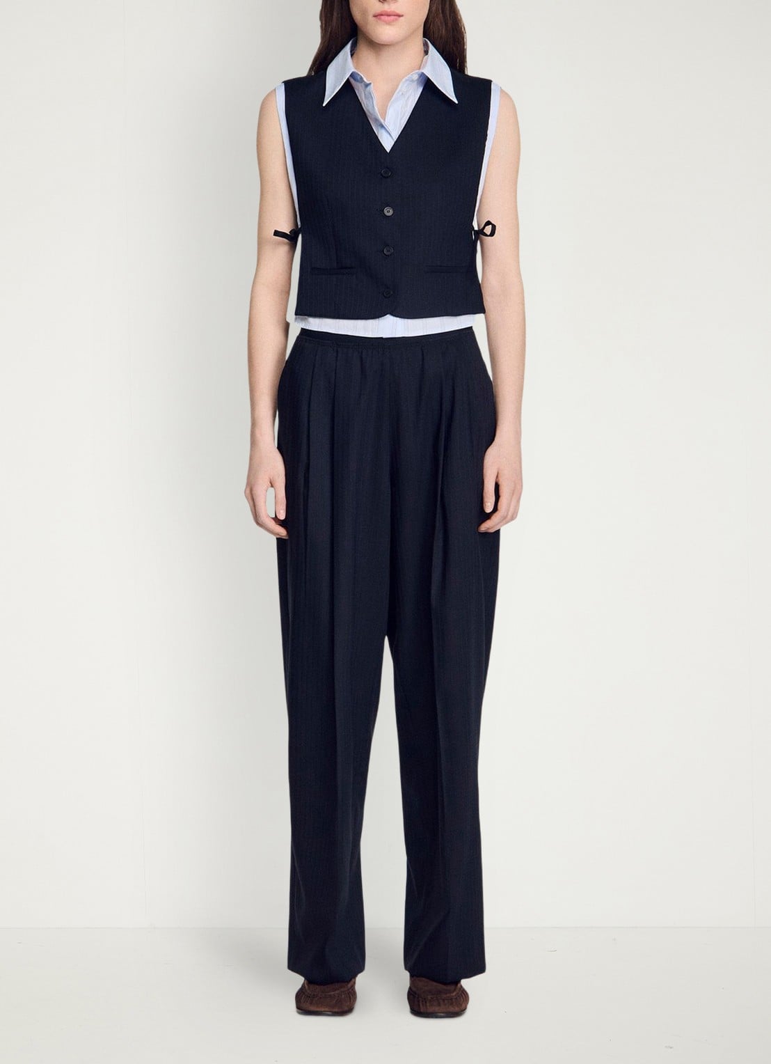 Sandro Loose fit pantalon met steekzakken en krijtstreep - detail 6 blauw