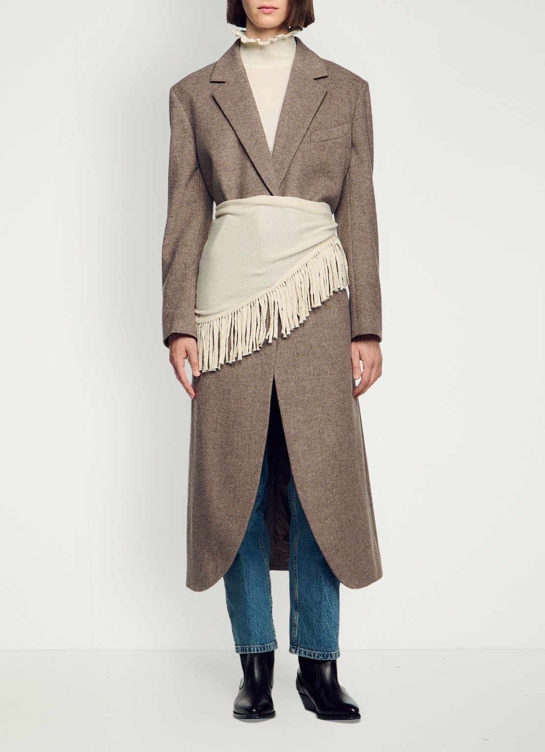 Sandro Mantel in wolblend met steekzakken - detail 5 beige