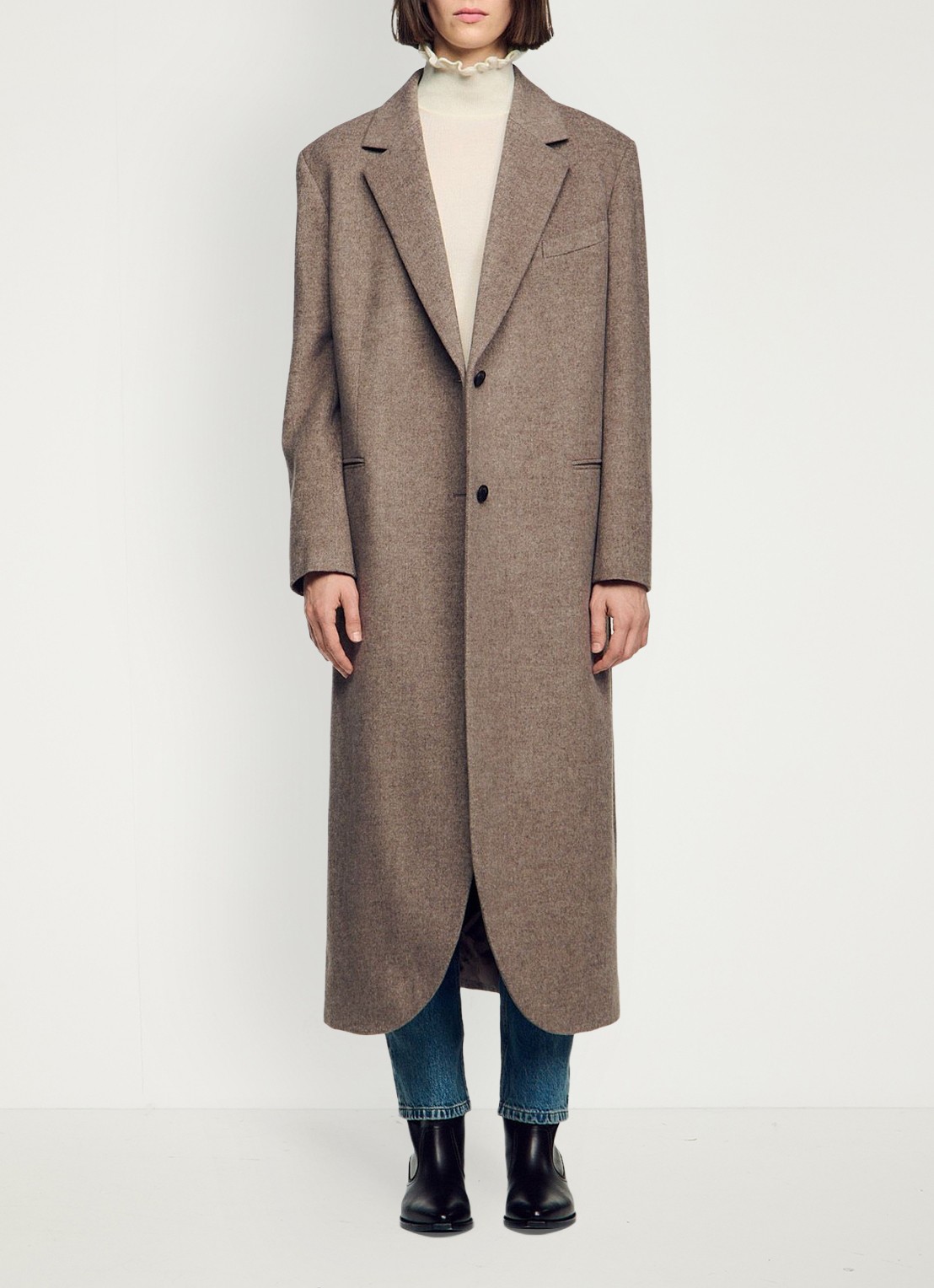 Sandro Mantel in wolblend met steekzakken - voorkant 3 beige