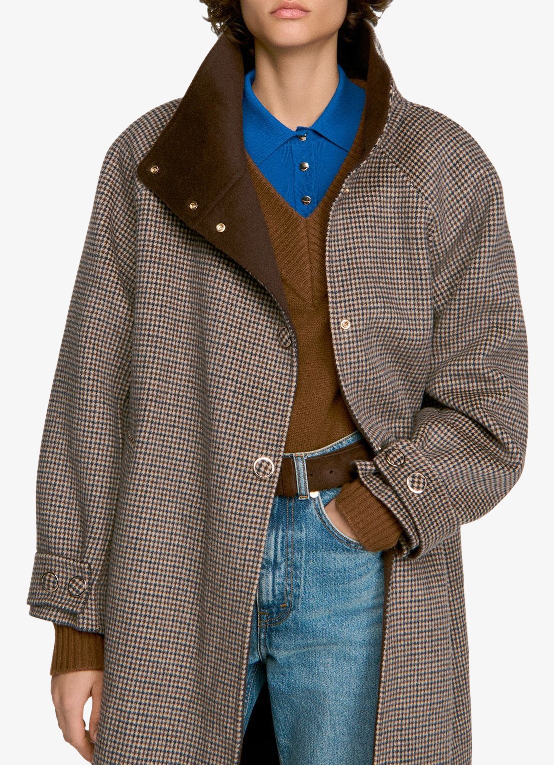 Sandro Mantel met ruit dessin - detail bruin