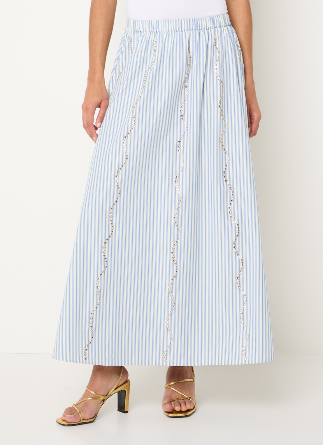 Sandro Maxi A-lijn rok met streepprint en strass - detail 4 kobaltblauw