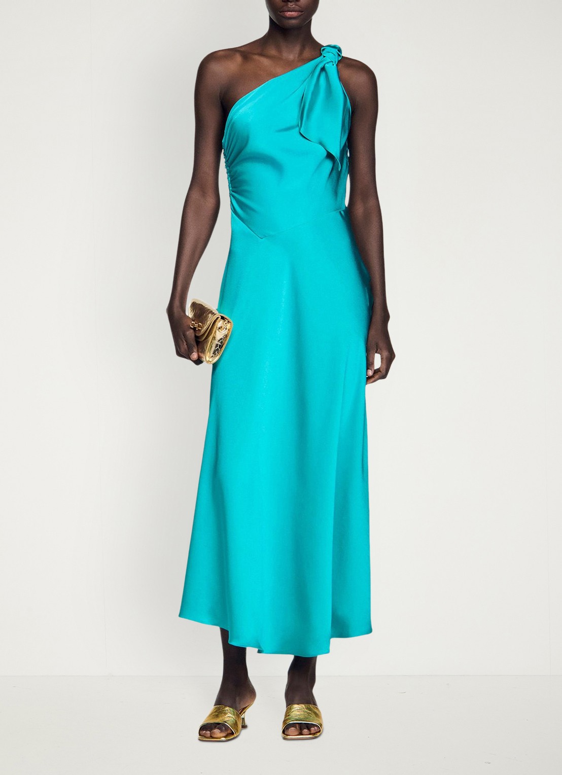 Sandro Maxi jurk met asymmetrische hals - voorkant 7 groen