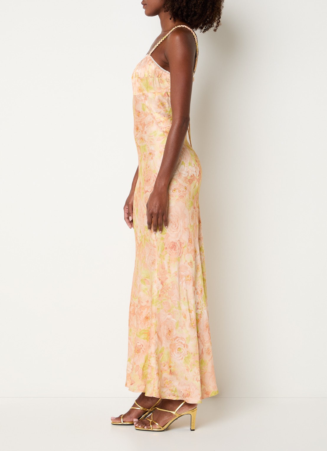 Sandro Maxi jurk met bloemenprint en rugdecolleté - achterkant 4 abrikoos