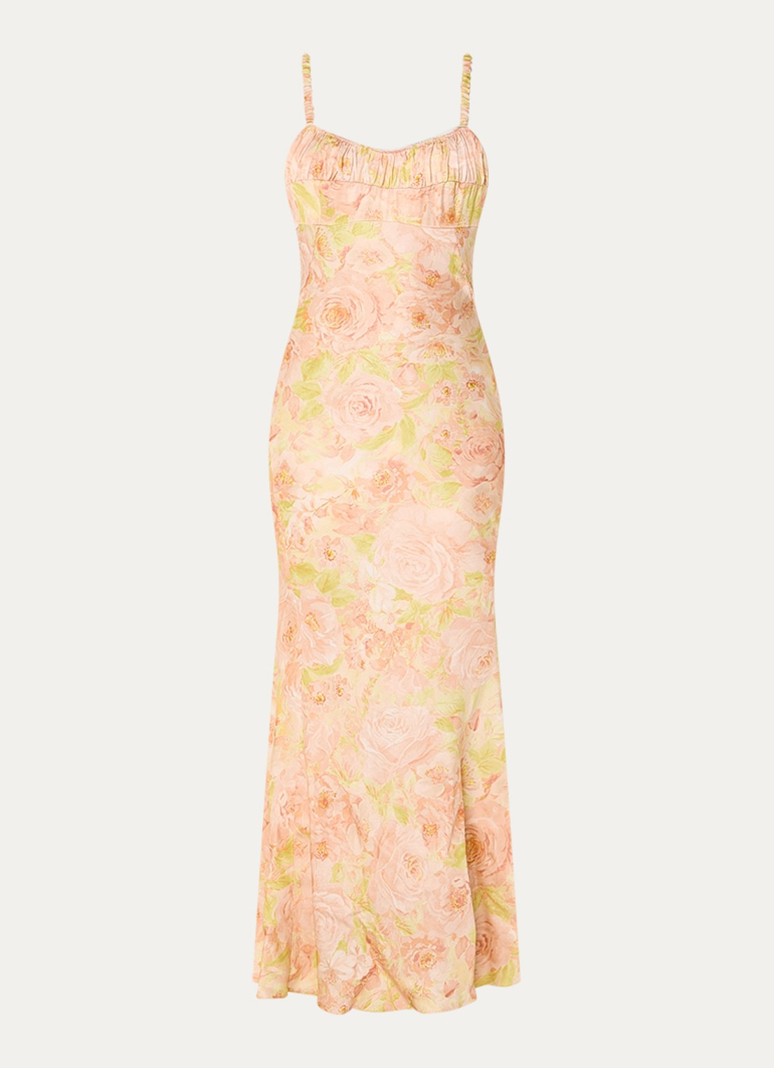 Sandro Maxi jurk met bloemenprint en rugdecolleté - voorkant abrikoos