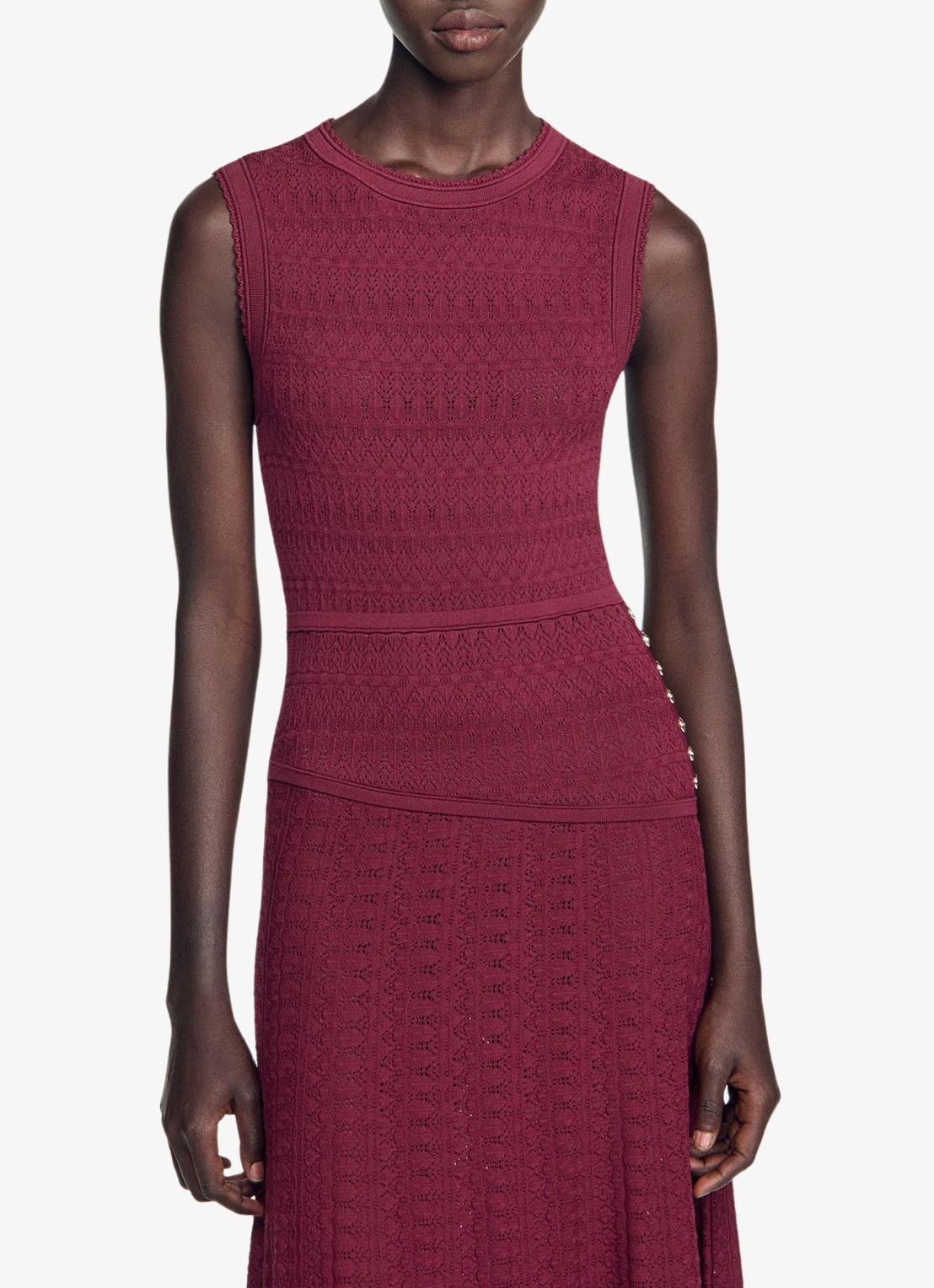 Sandro Maxi jurk met borduring - detail bordeauxrood