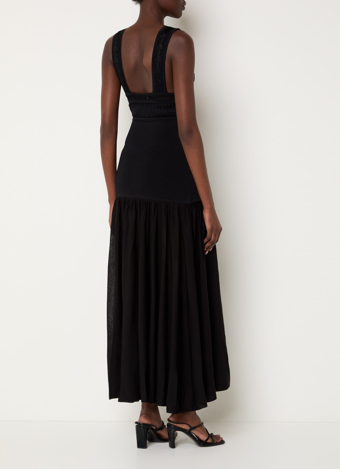 Sandro Maxi jurk met details van kant - achterkant 4 zwart