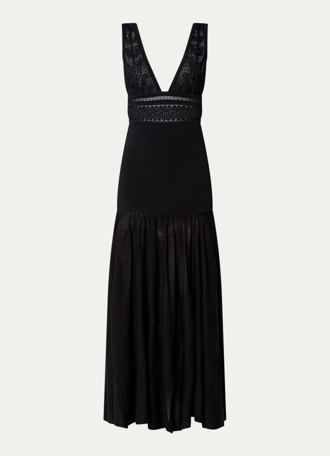 Sandro Maxi jurk met details van kant - voorkant zwart