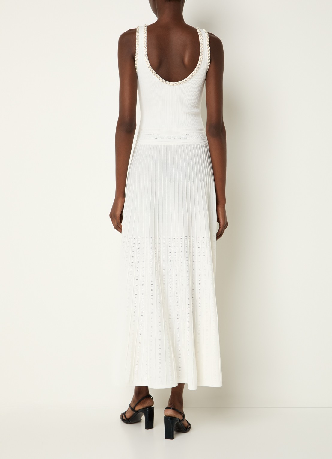 Sandro Maxi jurk met imitatieparels en strass - achterkant gebroken wit