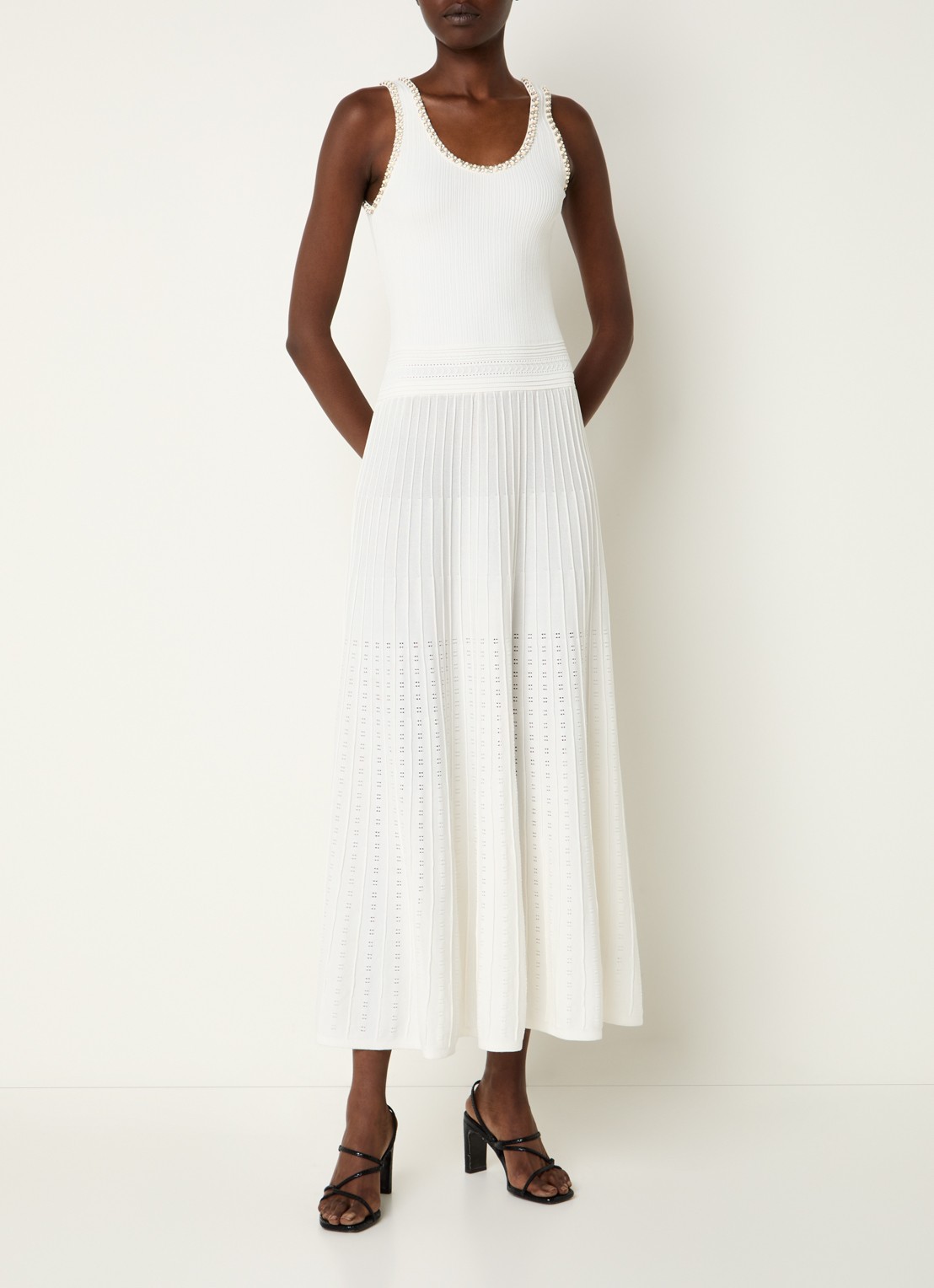 Sandro Maxi jurk met imitatieparels en strass - detail 4 gebroken wit