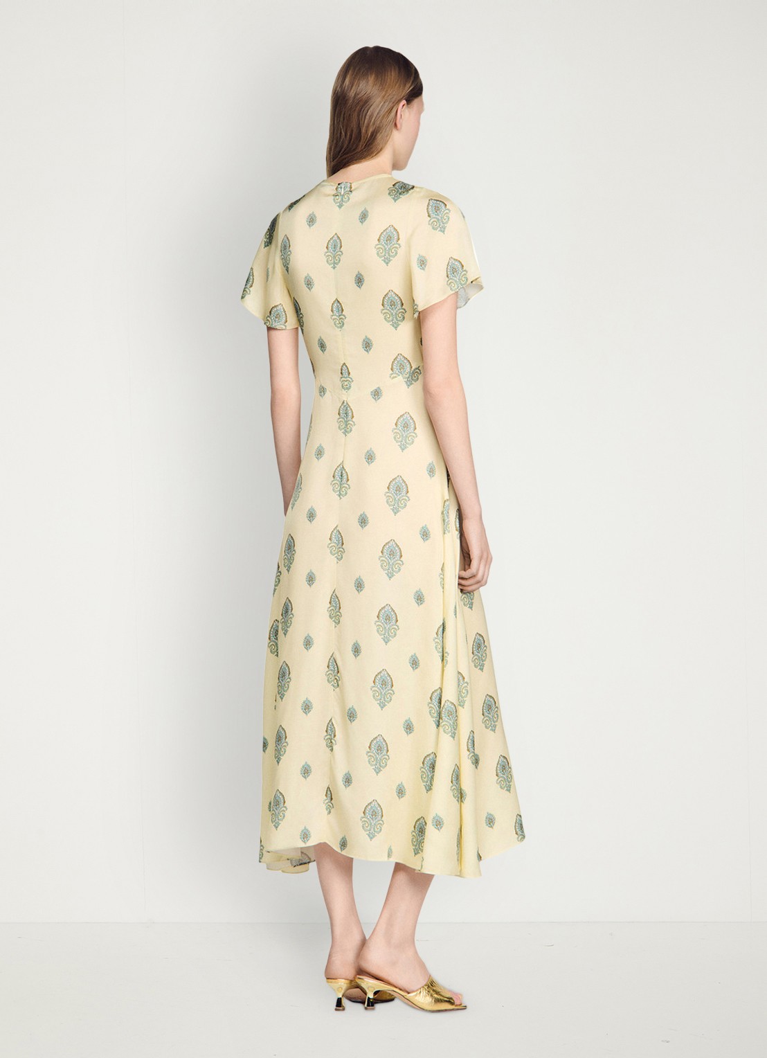 Sandro Maxi jurk met paisley dessin - achterkant 3 lichtgeel