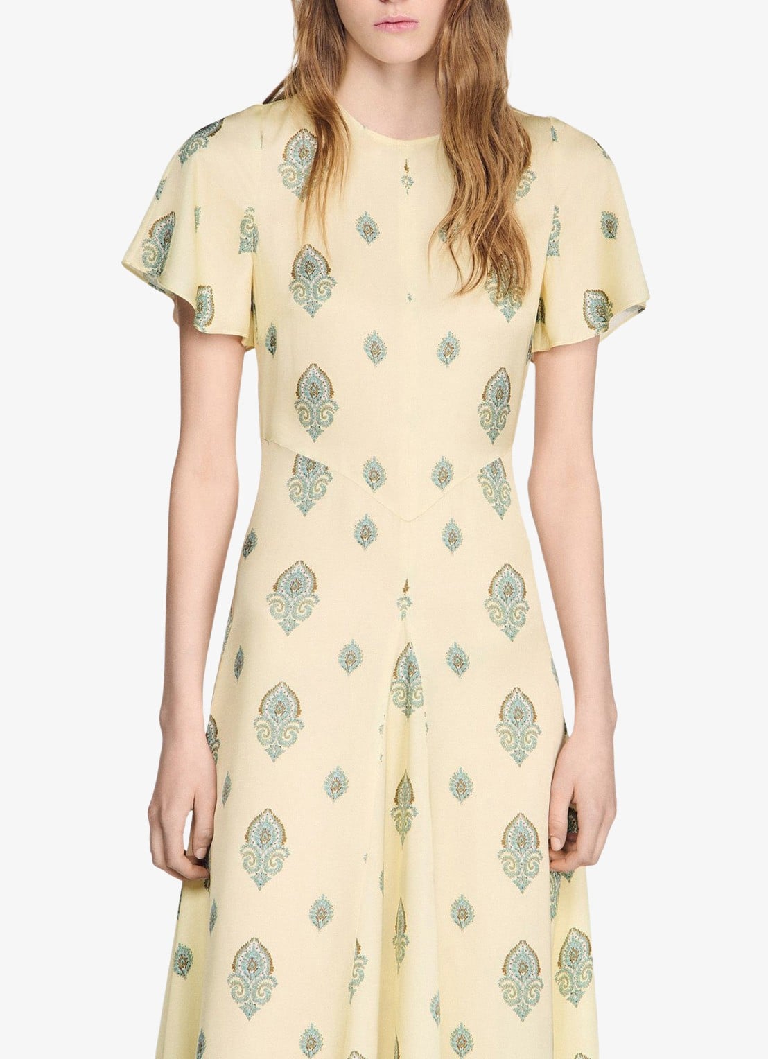 Sandro Maxi jurk met paisley dessin - detail 4 lichtgeel