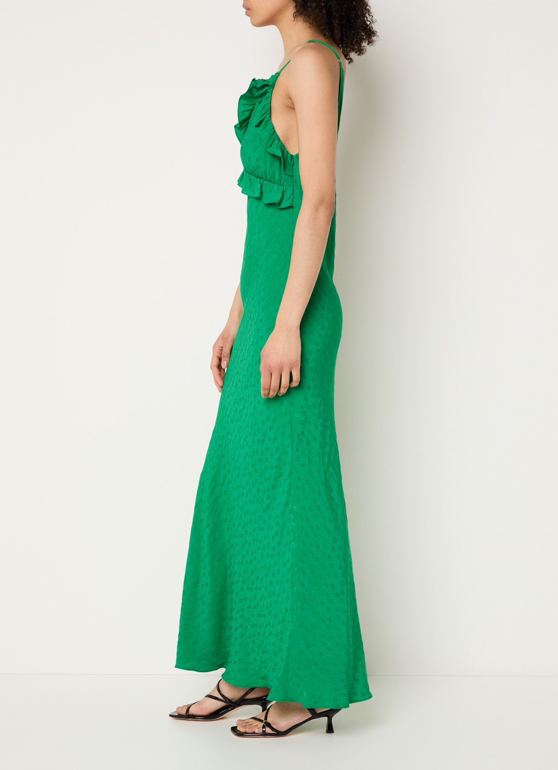 Sandro Maxi jurk met ruches - voorkant 4 groen