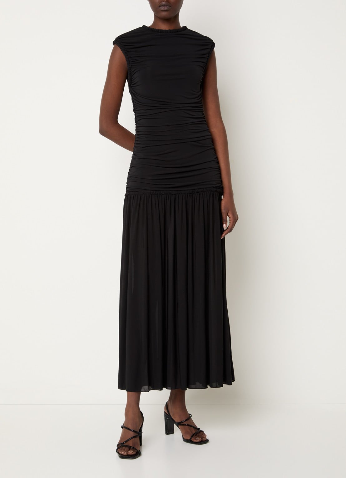 Sandro Maxi jurk van jersey met plooidetail - detail 4 zwart