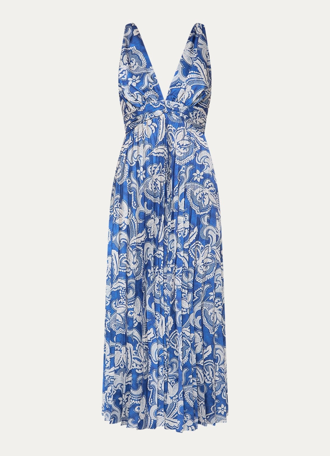 Sandro Maxi jurk van satijn met bloemenprint - voorkant 2 donkerblauw