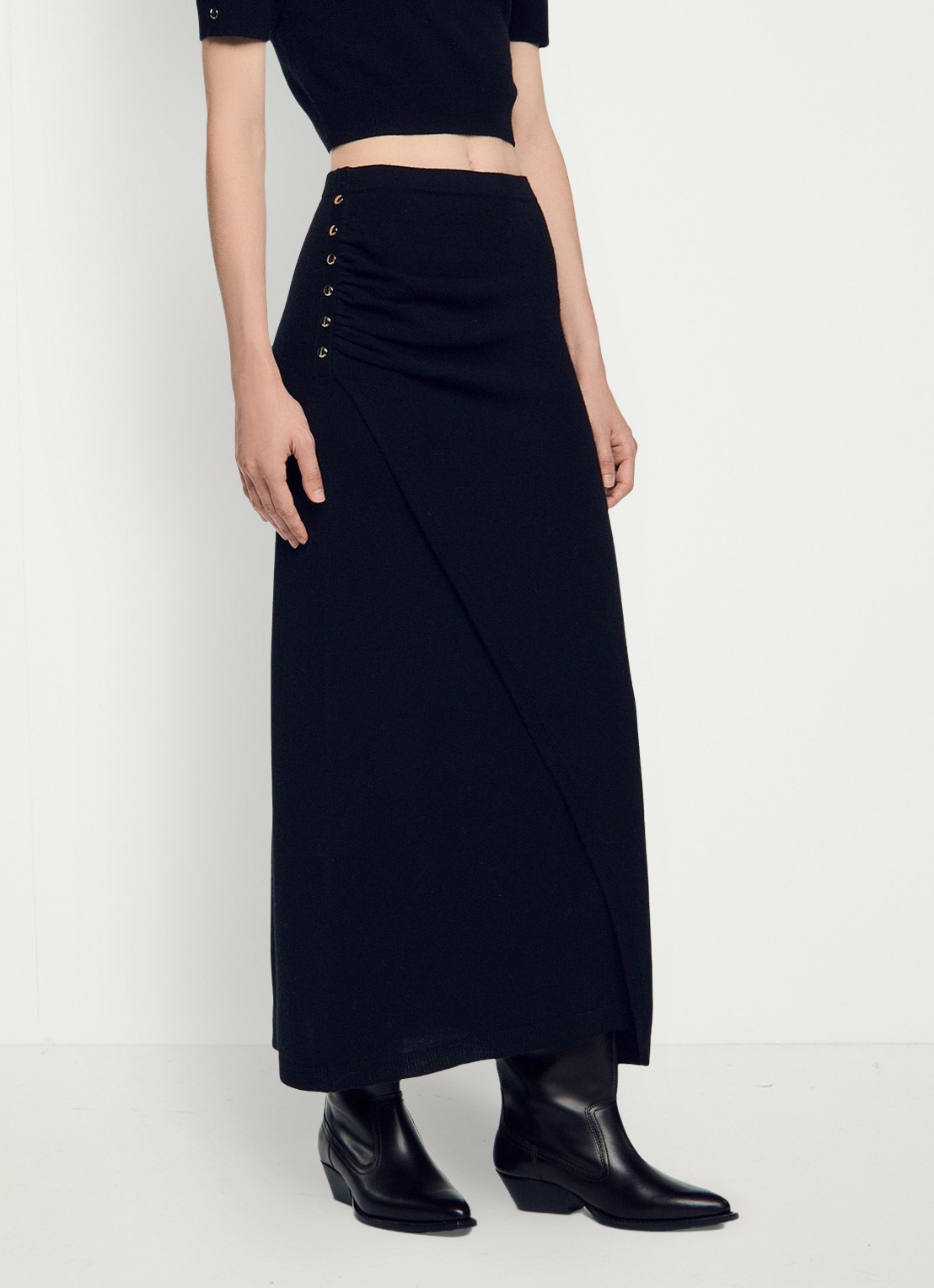 Sandro Maxi rok in wolblend - detail zwart