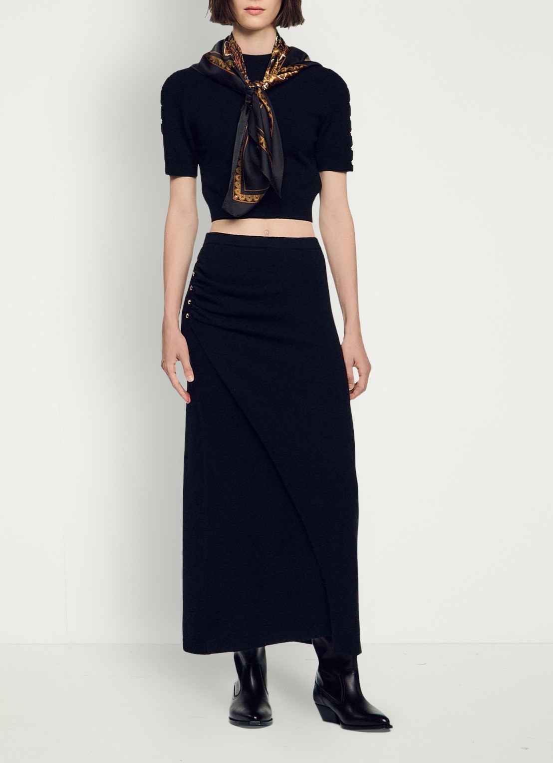 Sandro Maxi rok in wolblend - detail 2 zwart