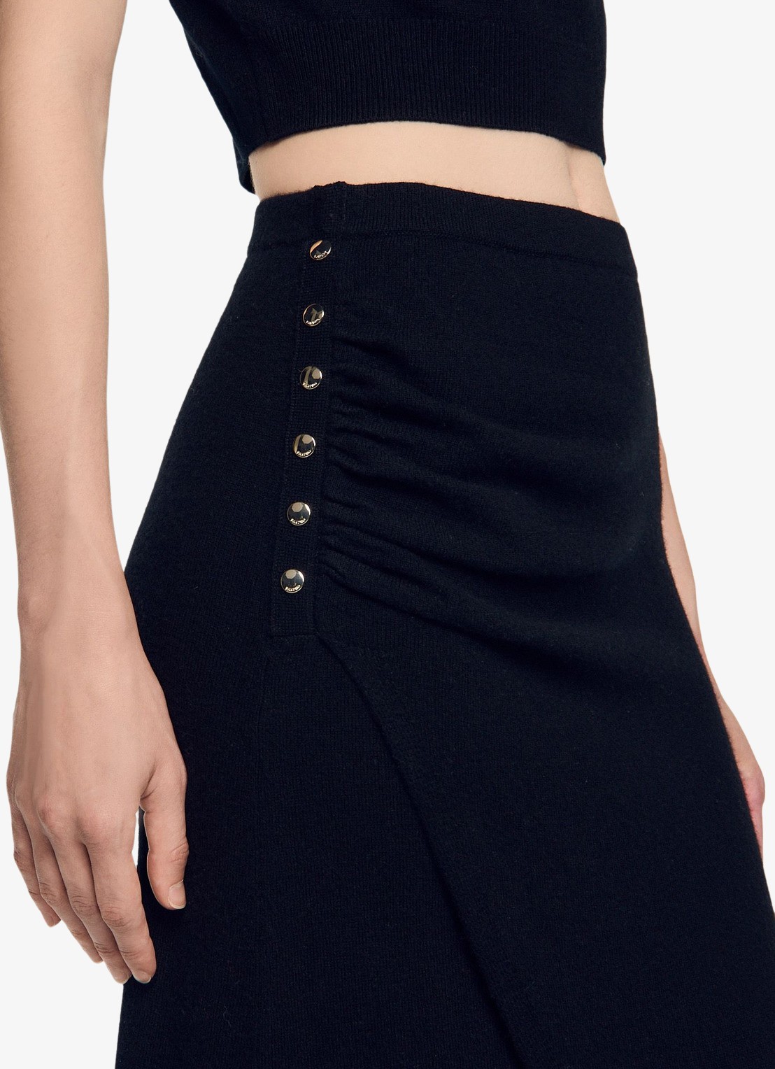 Sandro Maxi rok in wolblend - detail 3 zwart