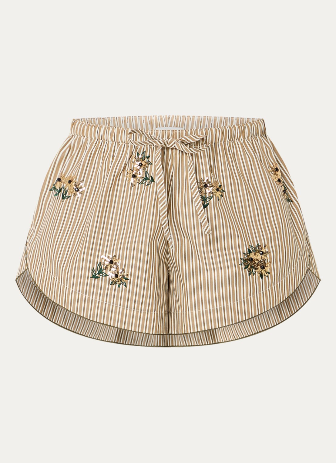 Sandro Mid waist korte broek met streepdessin en pailletten - voorkant lichtbruin