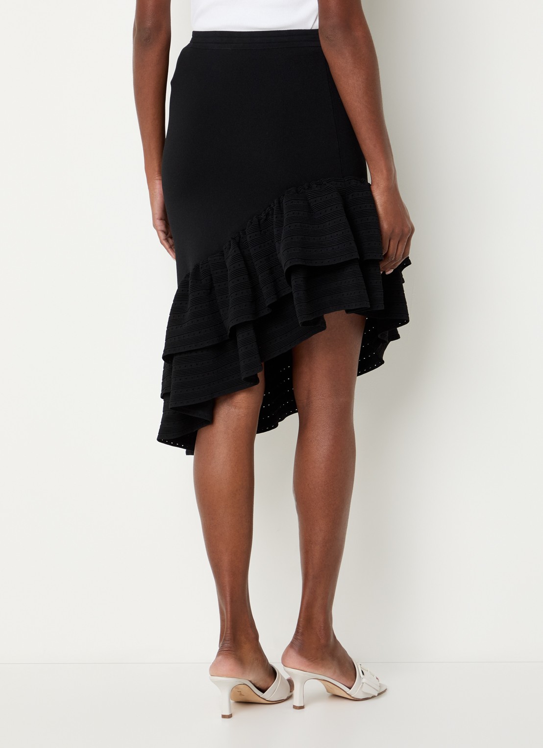 Sandro Mid waist rok met asymmetrische zoom en volant - achterkant 4 zwart