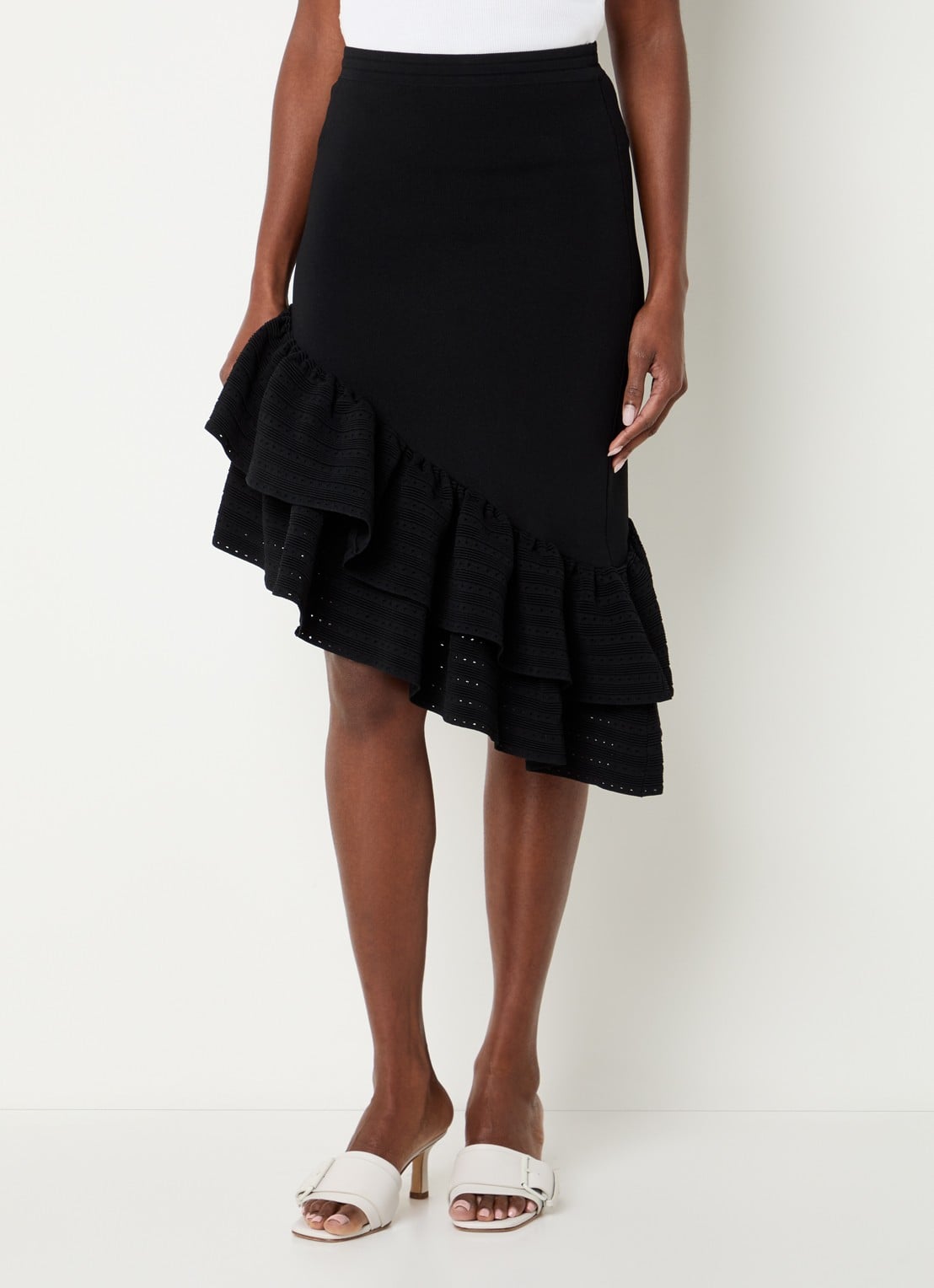 Sandro Mid waist rok met asymmetrische zoom en volant - detail 3 zwart