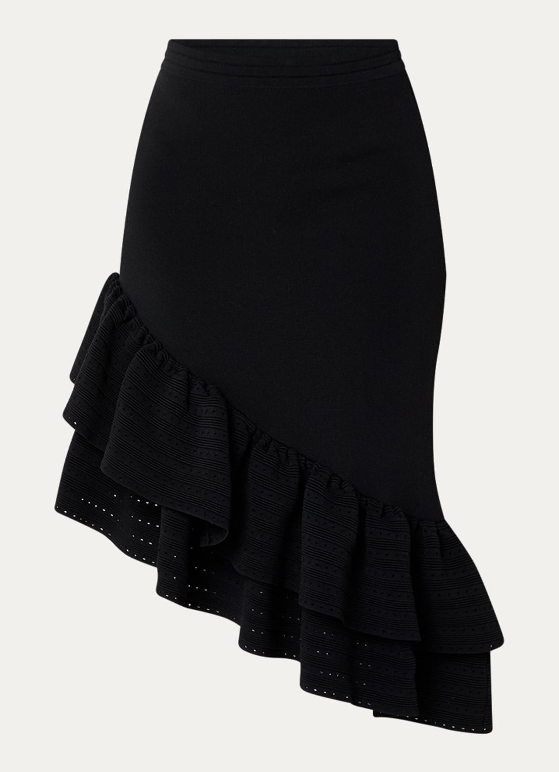 Sandro Mid waist rok met asymmetrische zoom en volant - voorkant zwart