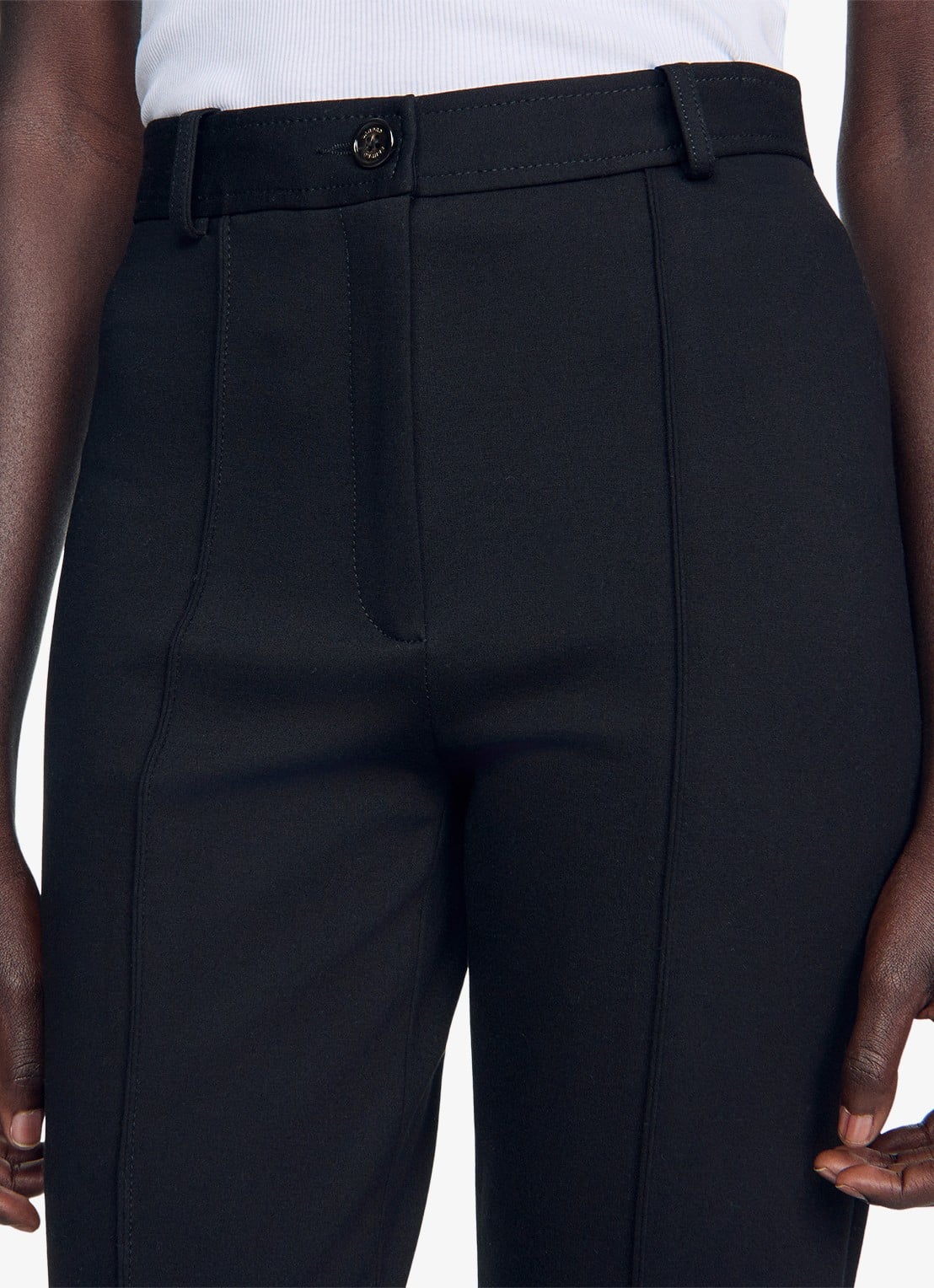 Sandro Mid waist straight fit capri broek - detail 4 zwart