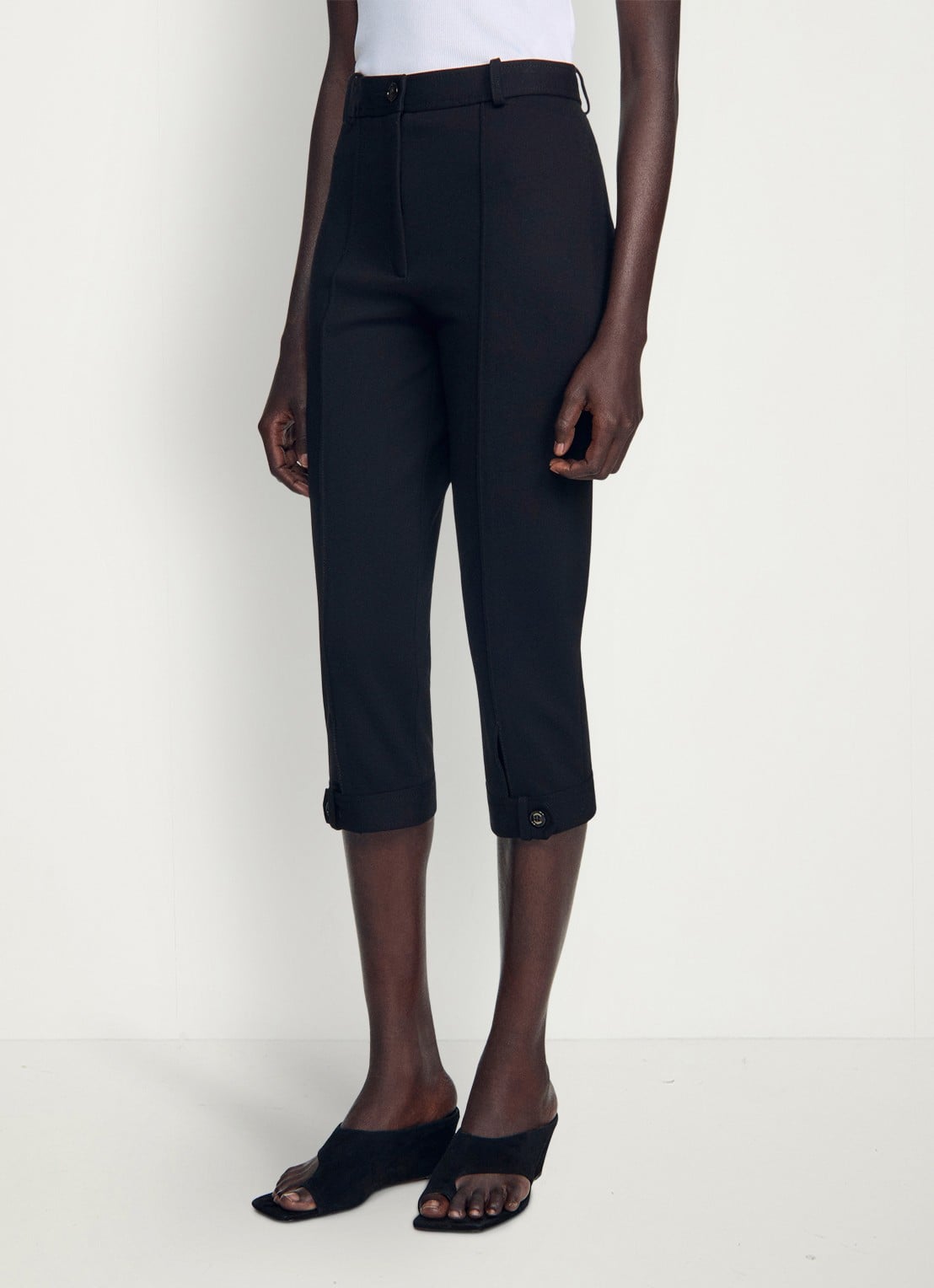 Sandro Mid waist straight fit capri broek - detail 5 zwart