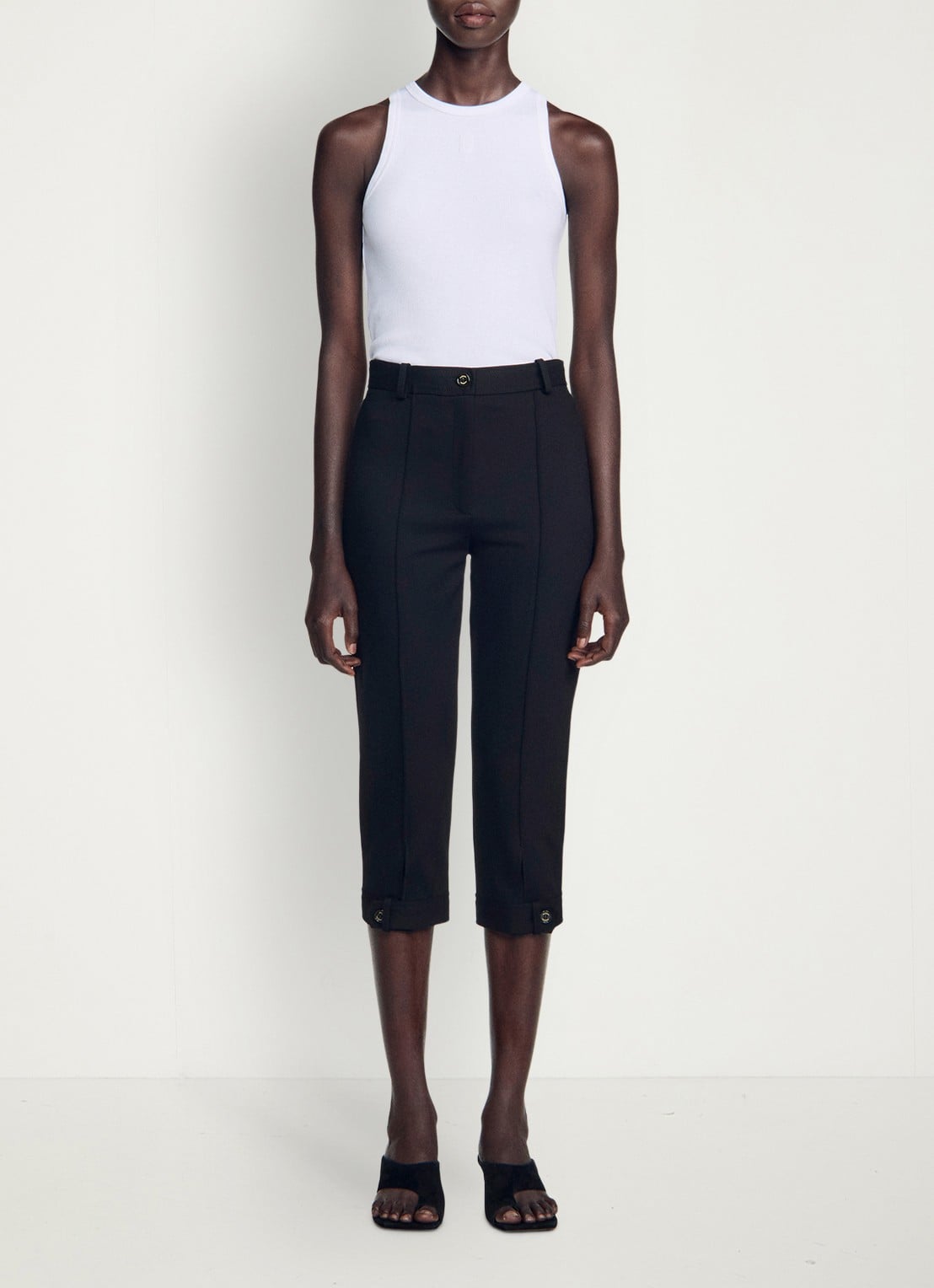 Sandro Mid waist straight fit capri broek - voorkant zwart
