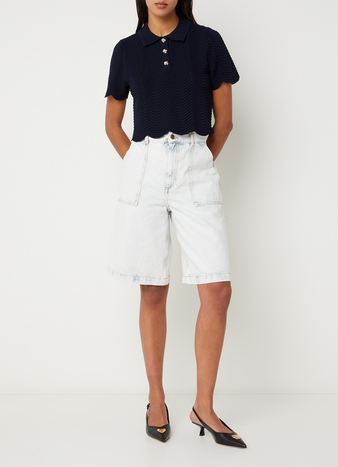 Sandro Mid waist wide fit korte broek - voorkant 2 indigo