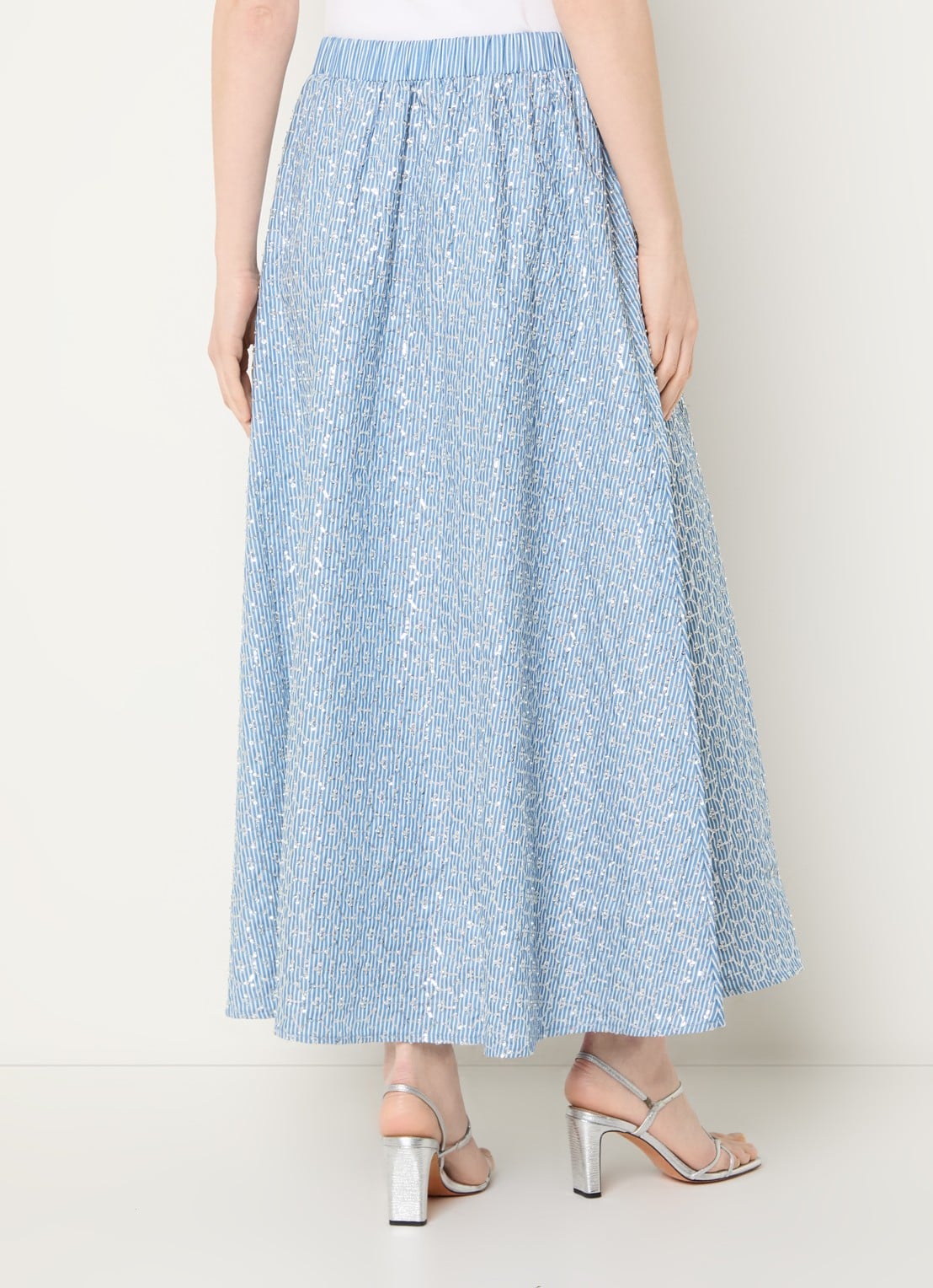 Sandro Midi A-lijn rok met streepprint en strass - achterkant 3 blauw