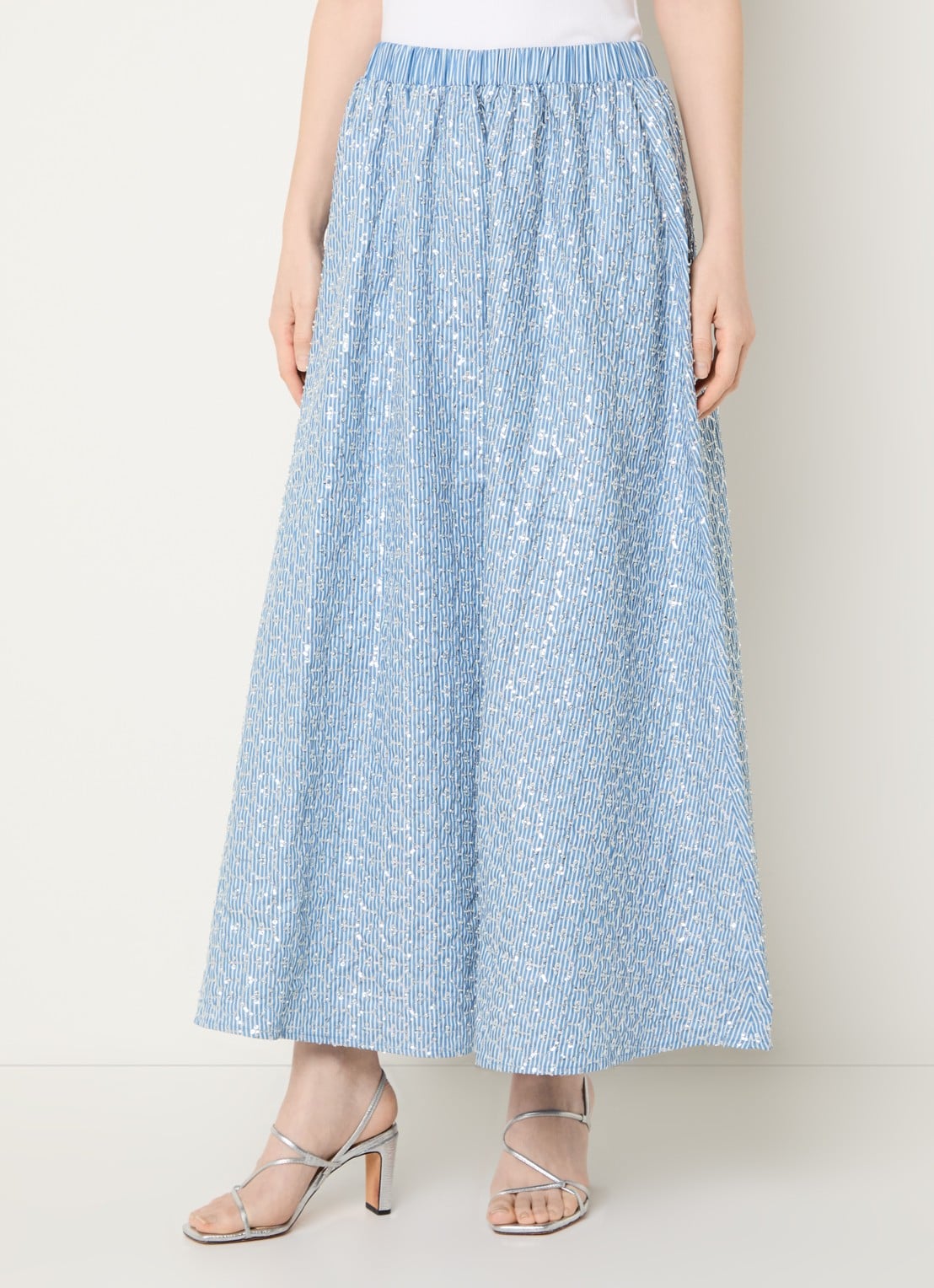 Sandro Midi A-lijn rok met streepprint en strass - detail 4 blauw
