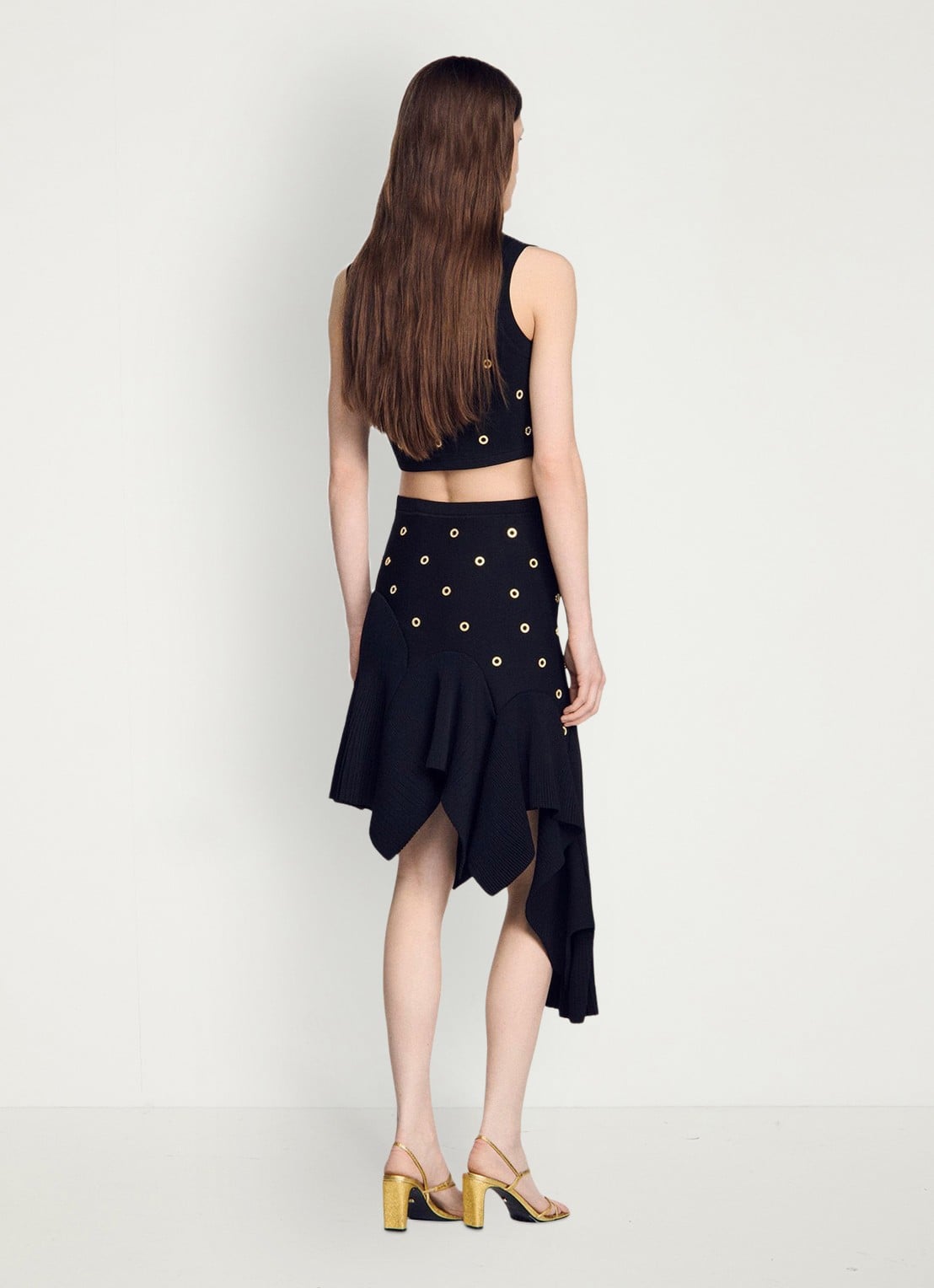 Sandro Midi asymmetrische rok met applicatie - achterkant 7 zwart