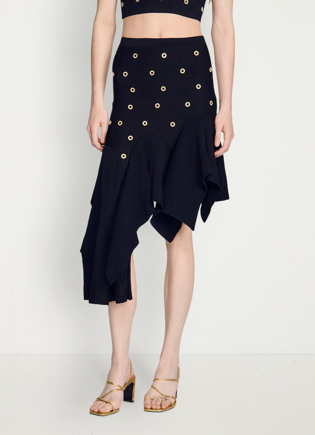 Sandro Midi asymmetrische rok met applicatie - detail 3 zwart