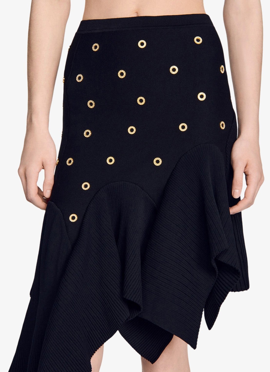 Sandro Midi asymmetrische rok met applicatie - detail 5 zwart