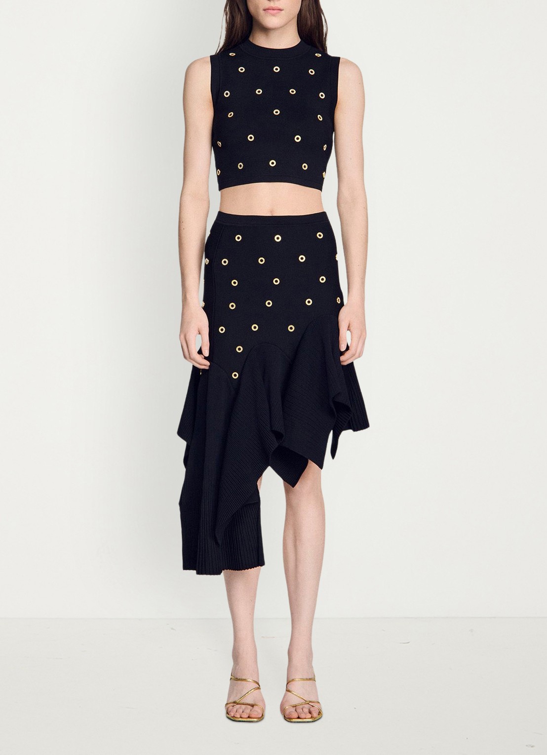 Sandro Midi asymmetrische rok met applicatie - detail 6 zwart