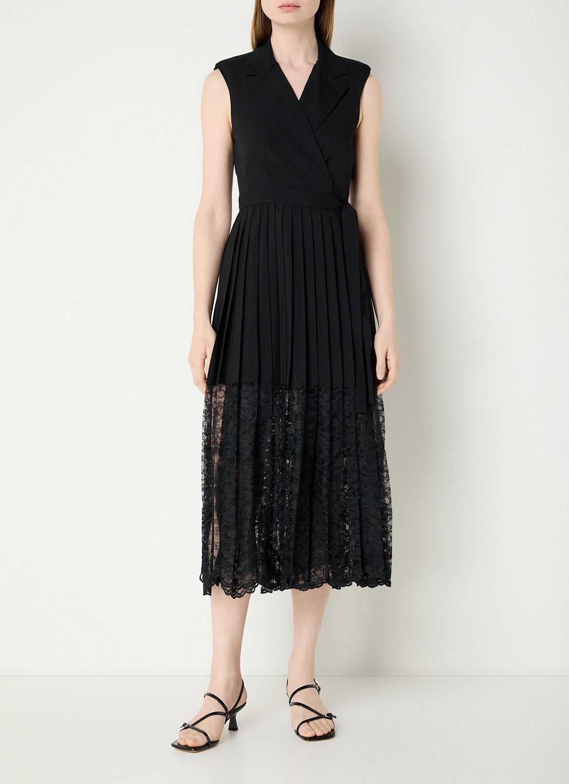 Sandro Midi blazerjurk met overslag en details van kant - detail 4 zwart