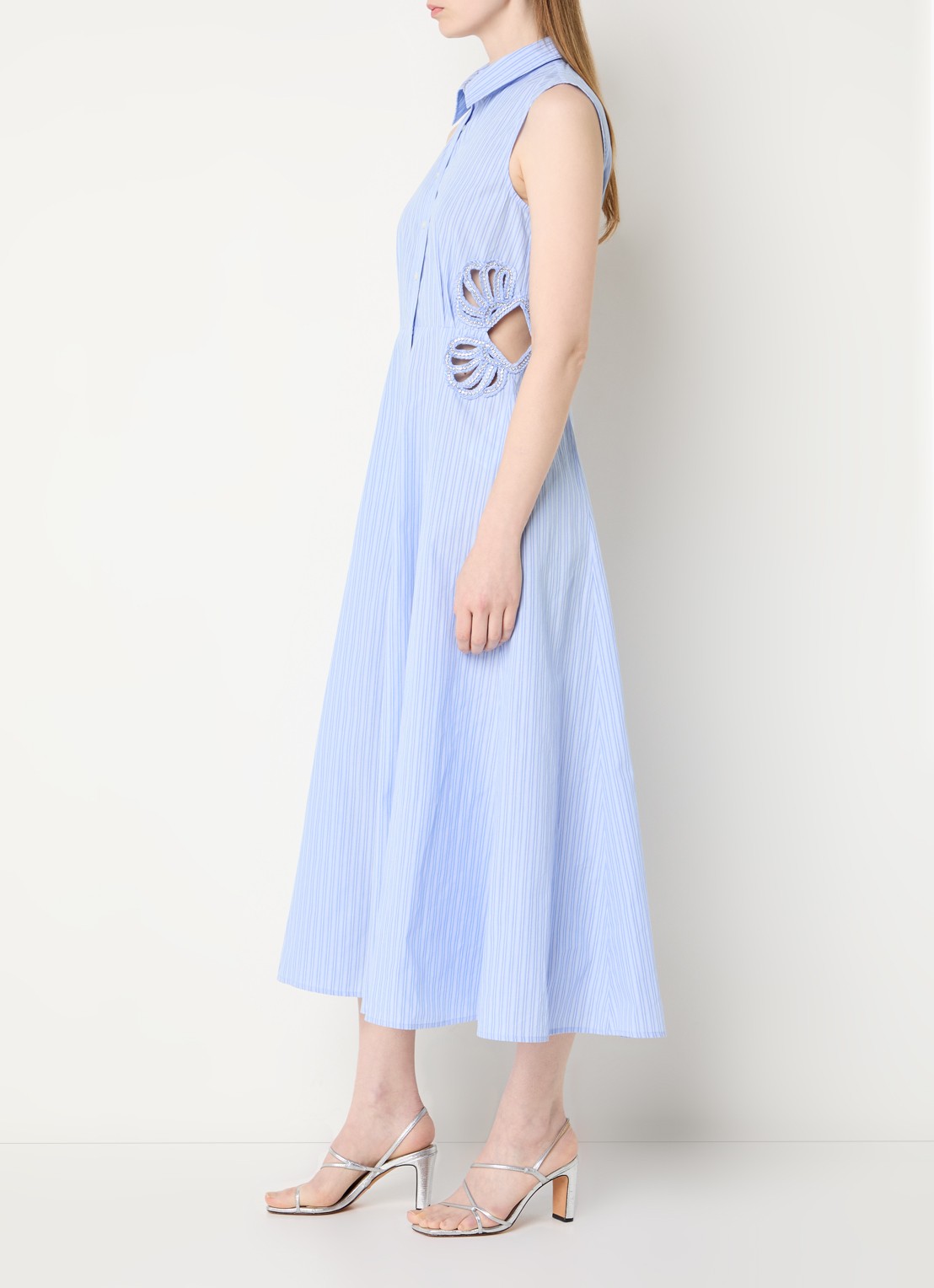 Sandro Midi blouse jurk met cut-out detail - voorkant 4 blauwgrijs