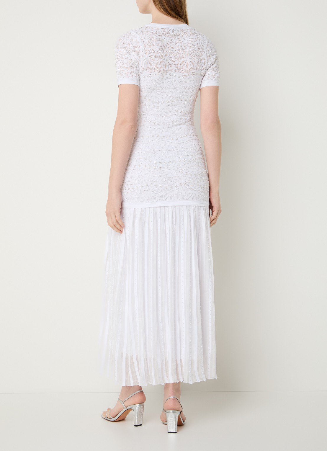 Sandro Midi blousejurk met imitatieparels en broderie - achterkant 3 wit