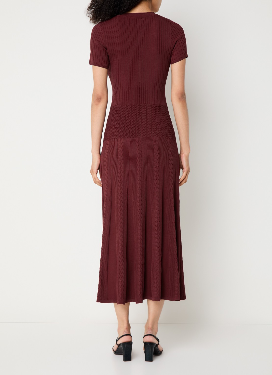 Sandro Midi blousejurk met ribstructuur - achterkant 3 bordeauxrood