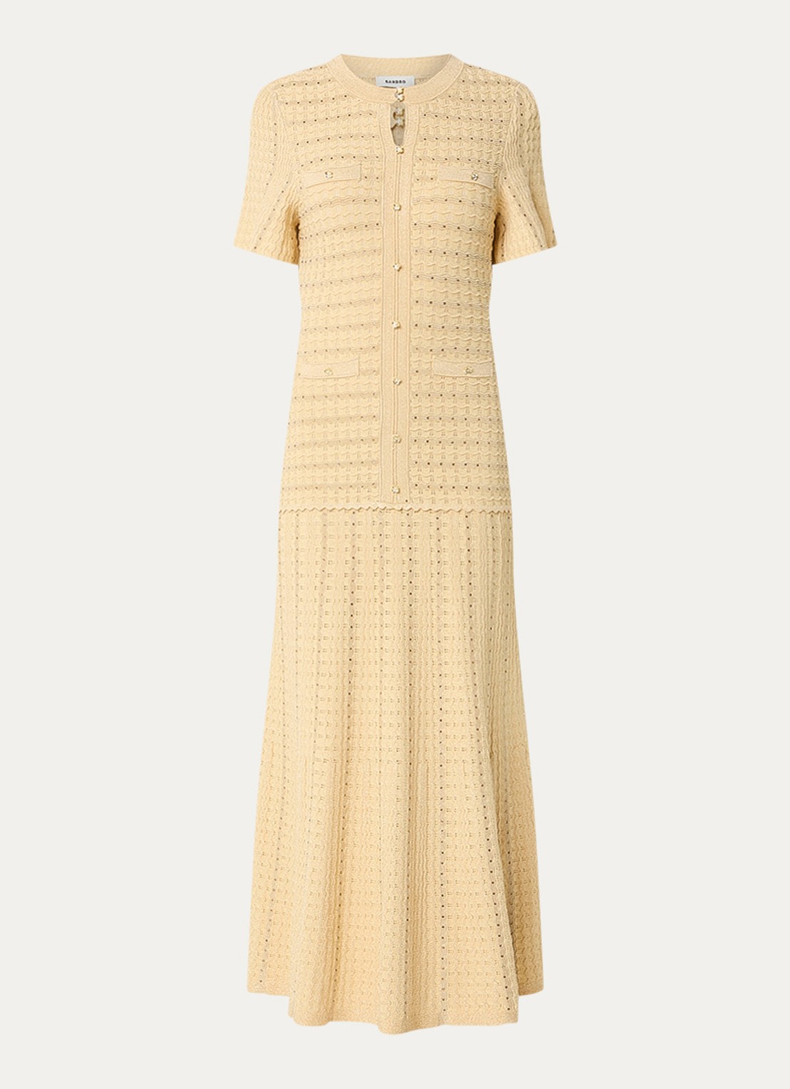 Sandro Midi blousejurk met strass - voorkant lichtgeel
