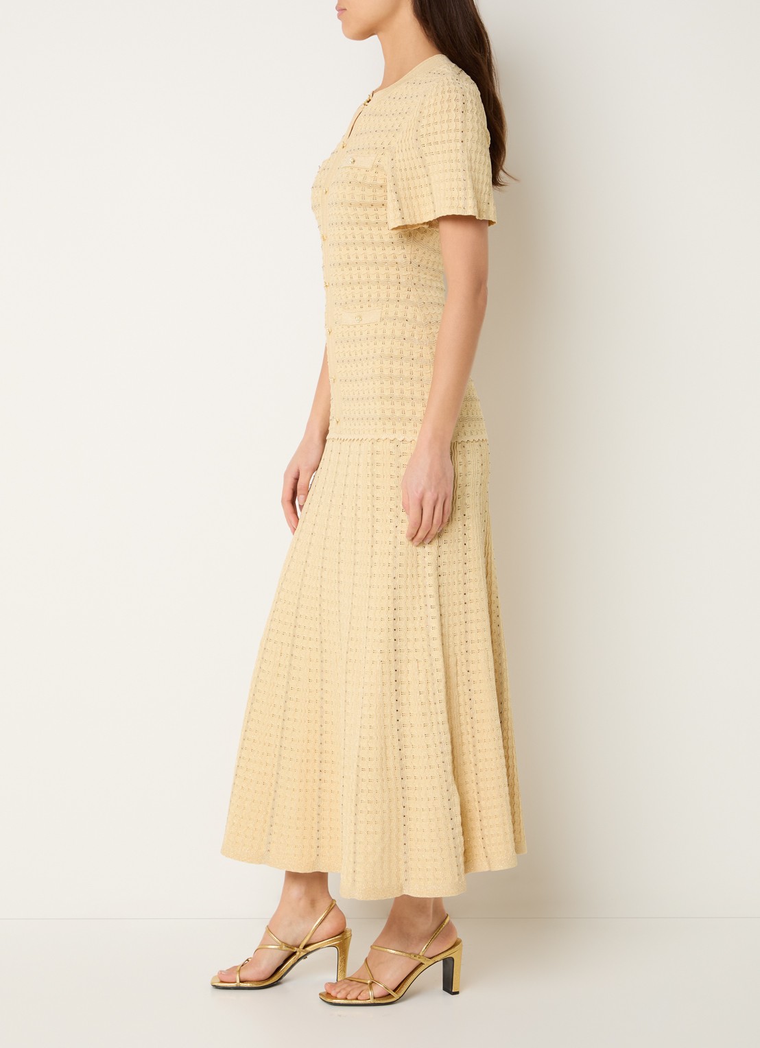 Sandro Midi blousejurk met strass - voorkant 2 lichtgeel