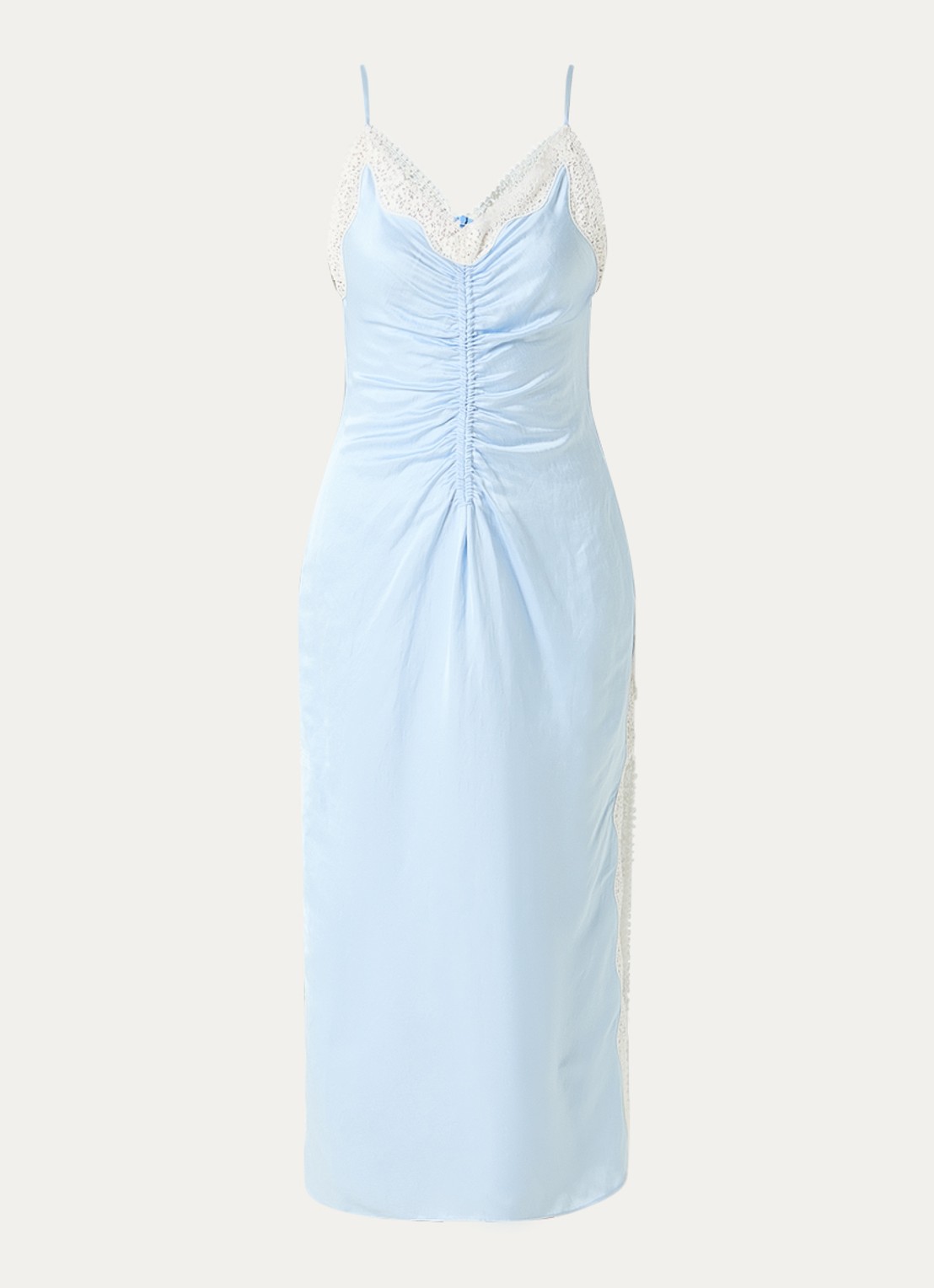 Sandro Midi jurk in linnenblend met details van kant - voorkant lichtblauw