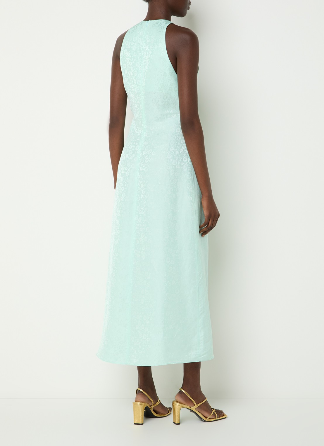 Sandro Midi jurk in linnenblend met jacquard dessin en ruches - achterkant 2 mint