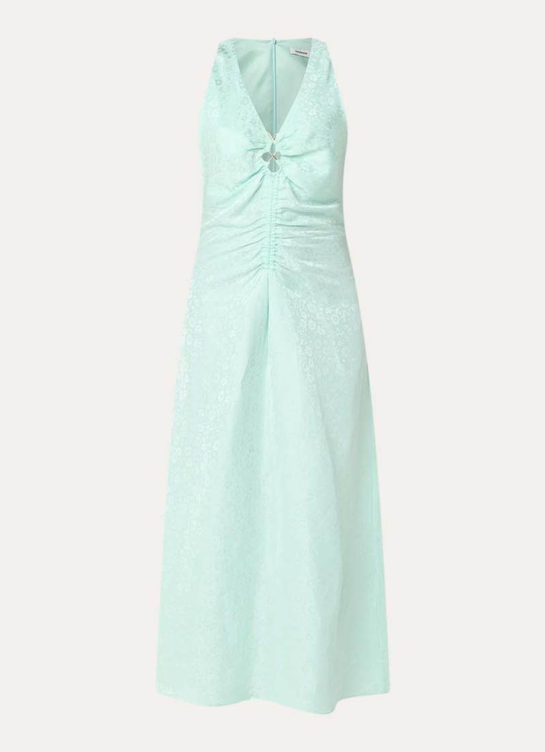 Sandro Midi jurk in linnenblend met jacquard dessin en ruches - voorkant 3 mint