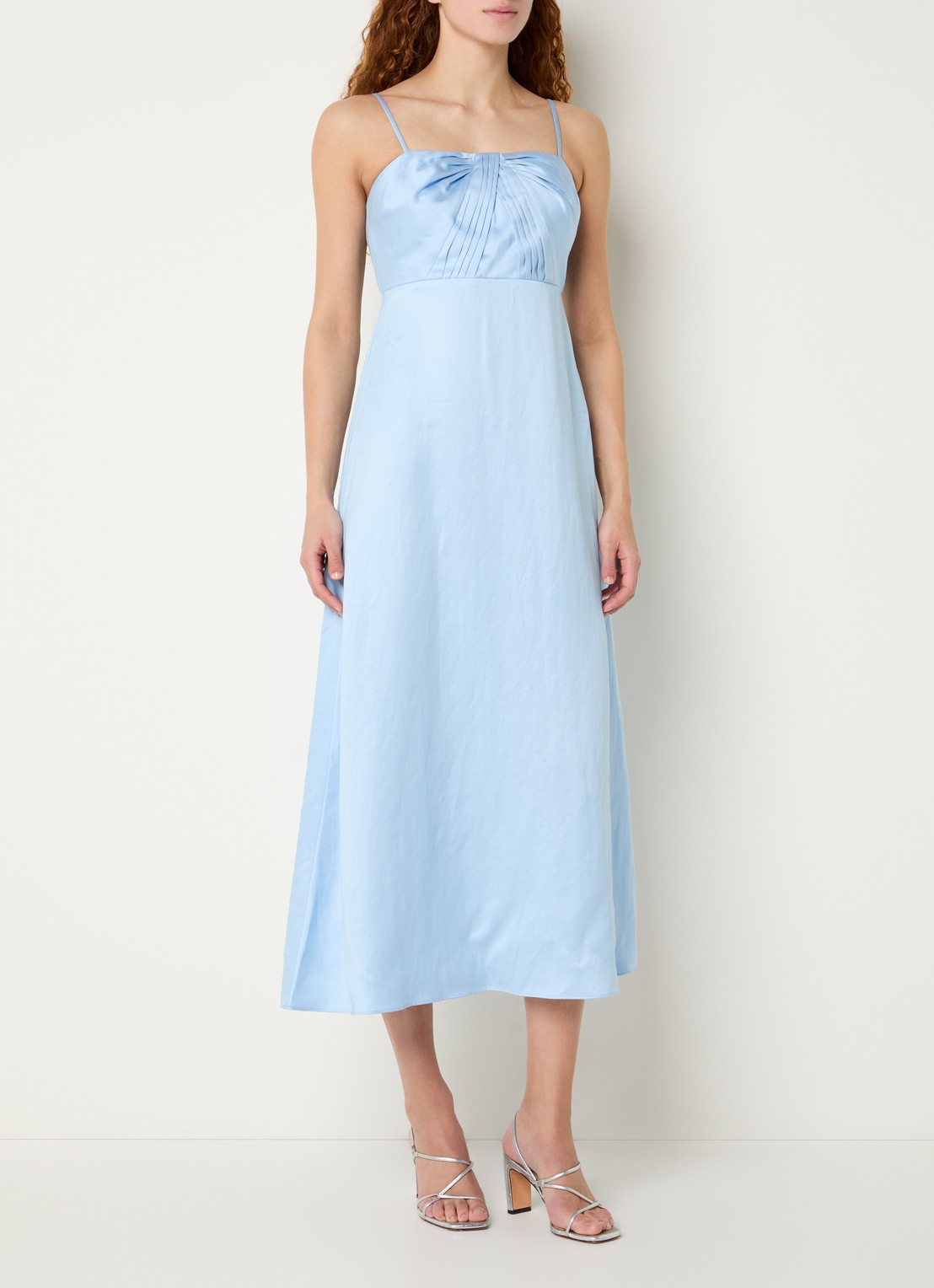 Sandro Midi jurk in linnenblend met plooidetail - detail blauw