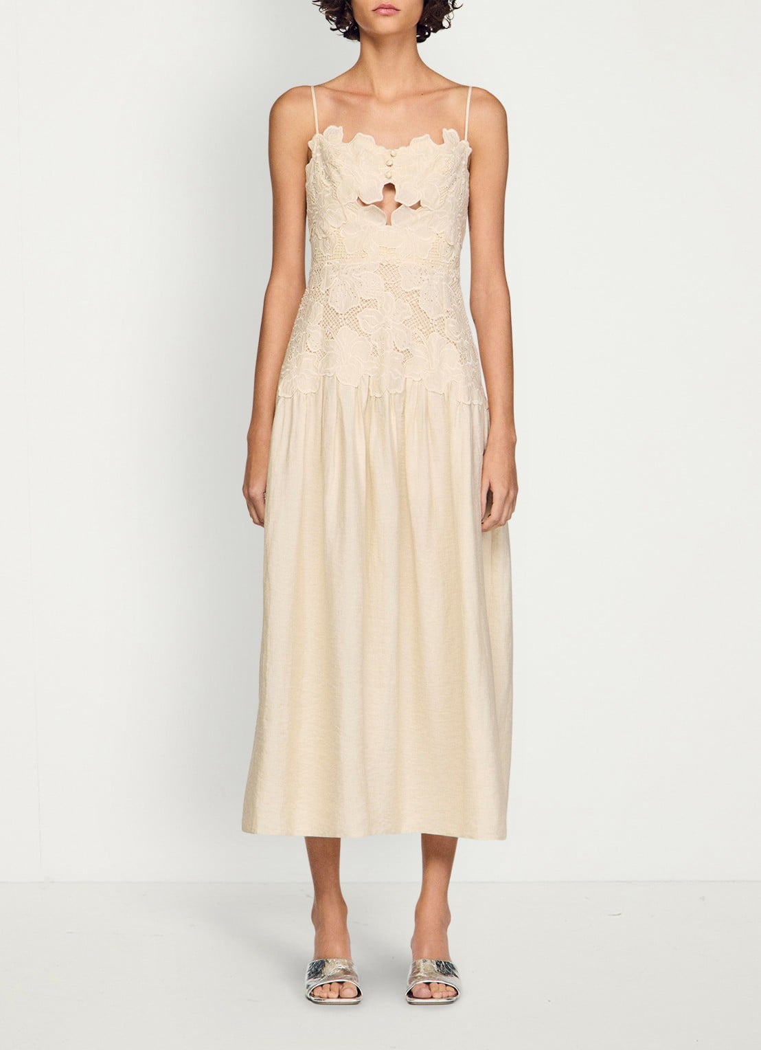 Sandro Midi jurk met bloemborduring - detail 2 beige