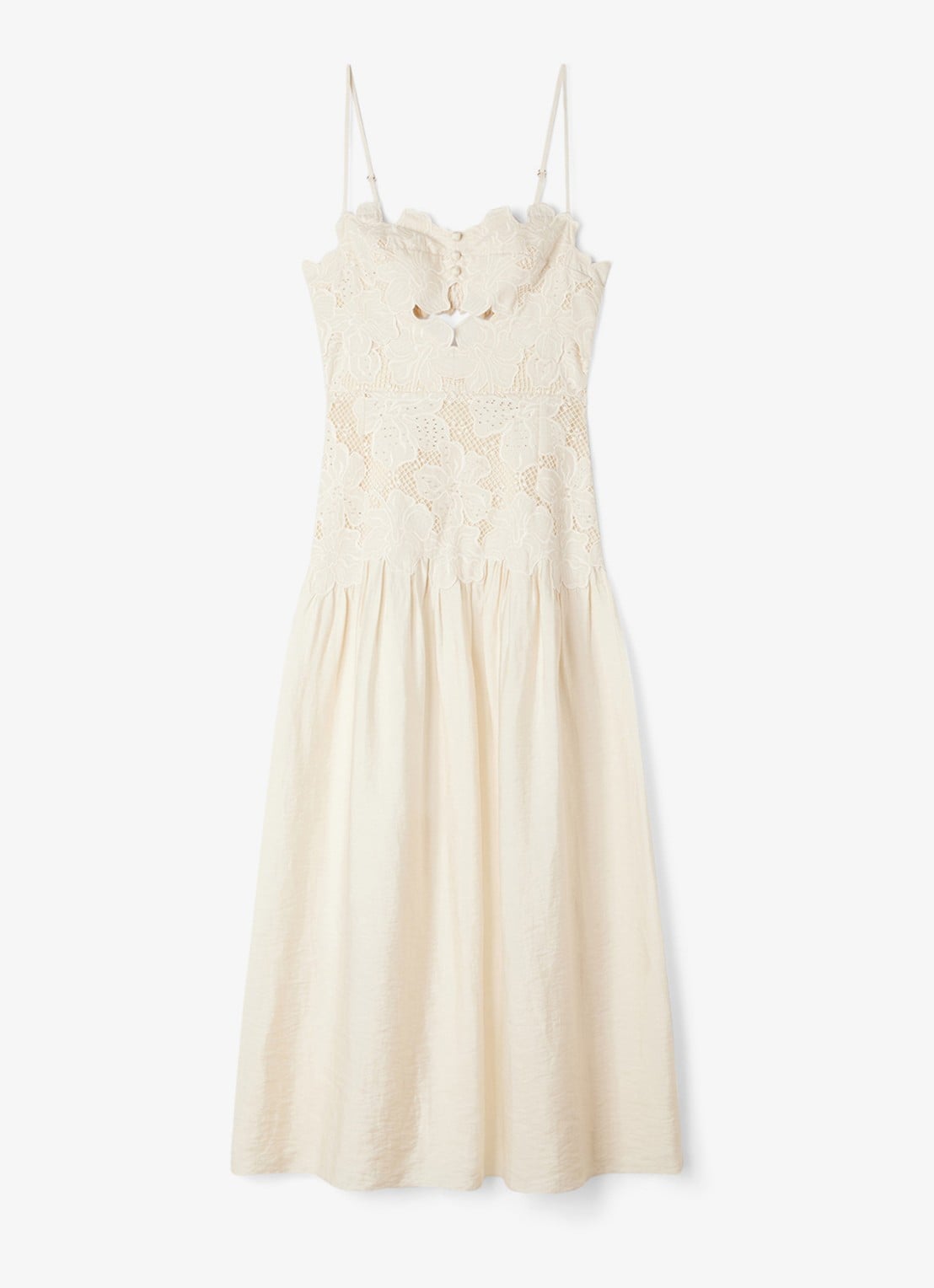 Sandro Midi jurk met bloemborduring - voorkant 5 beige